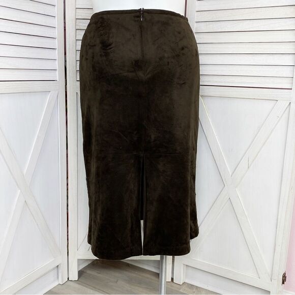 SilkLand Faux Suede Microfiber Appliqué Midi Skirt Brown 12 A Line - Picture 4 of 11